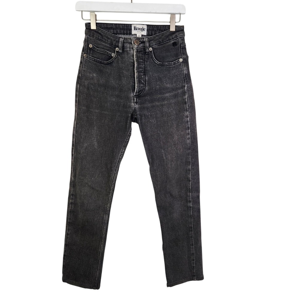 ROUJE Jeans Womens 24 Black Gray Straight Leg High Rise Button Fly Denim